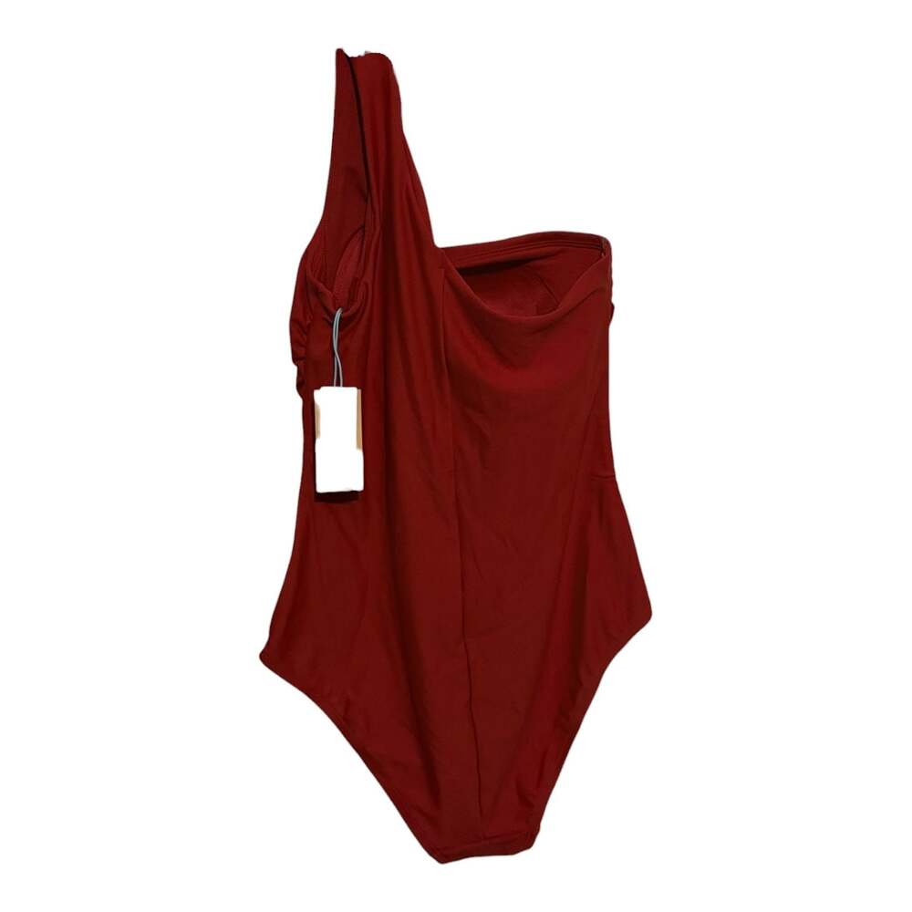 Size Medium Kona Sol Burnt Orange One-Shoulder Ruched Asymmetric Swimsuit - Picture 2 of 2